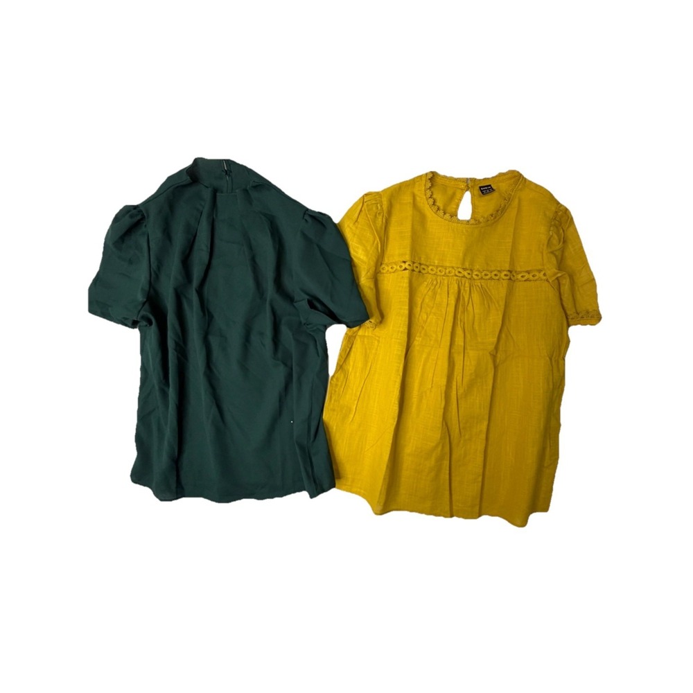 Lot of 2 Women's Blouses‎ Tops Shein Size Small Yellow Green Puff Sleeve